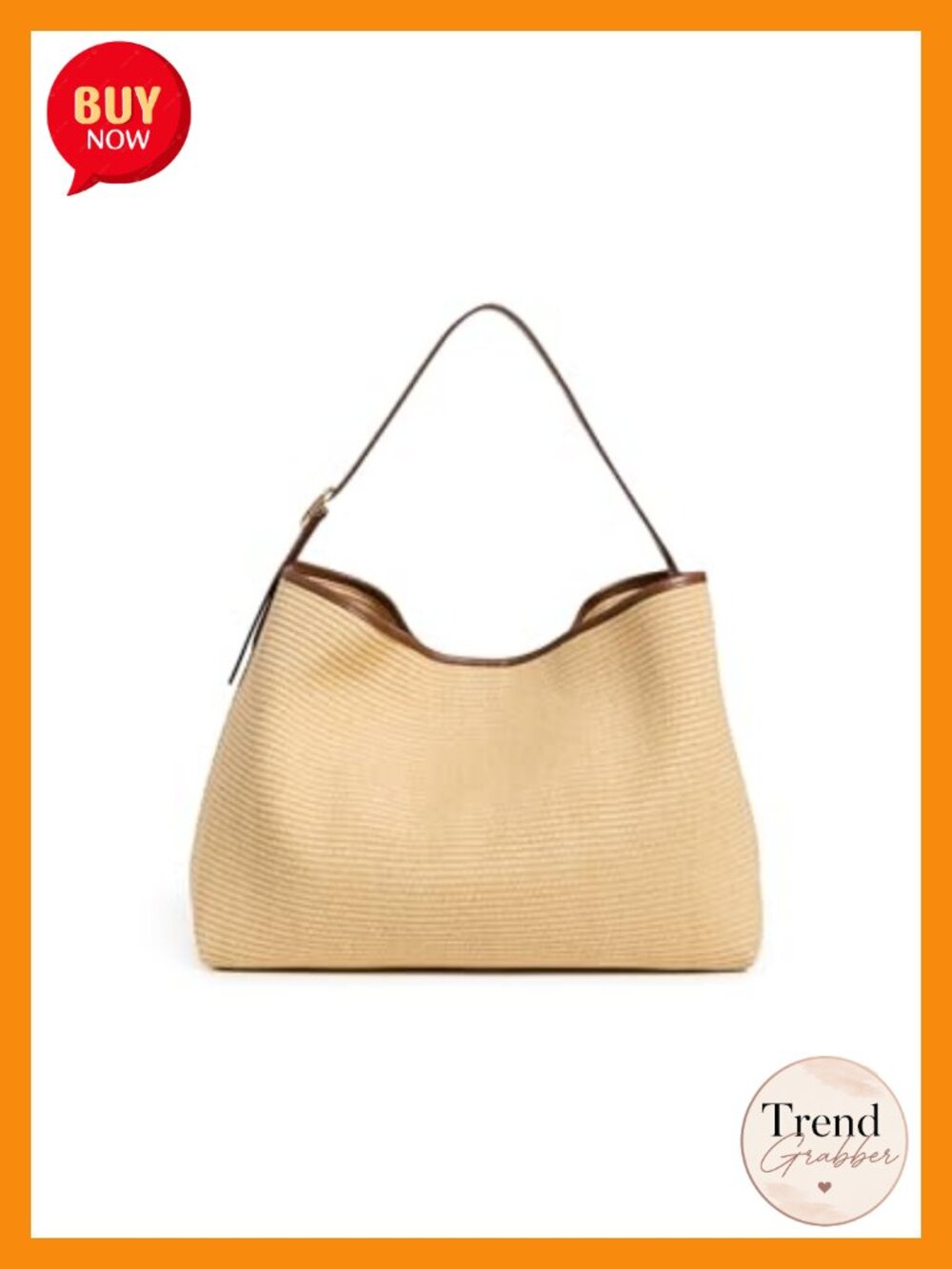 Raffia Vivian Hobo Bag with Leather Trim and Zip Pouch